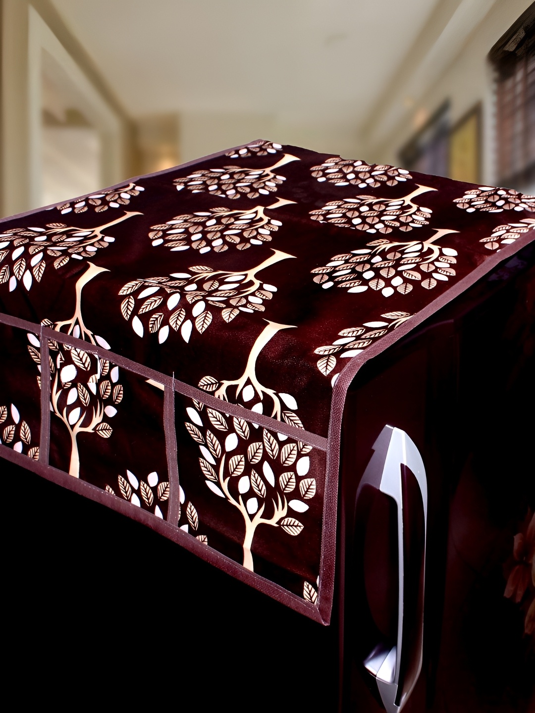 

REVEXO Brown & Beige Printed Fridge Top Cover
