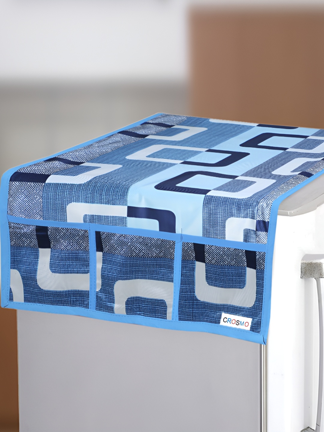 

REVEXO Blue & White Geometric Printed Fridge Top Cover