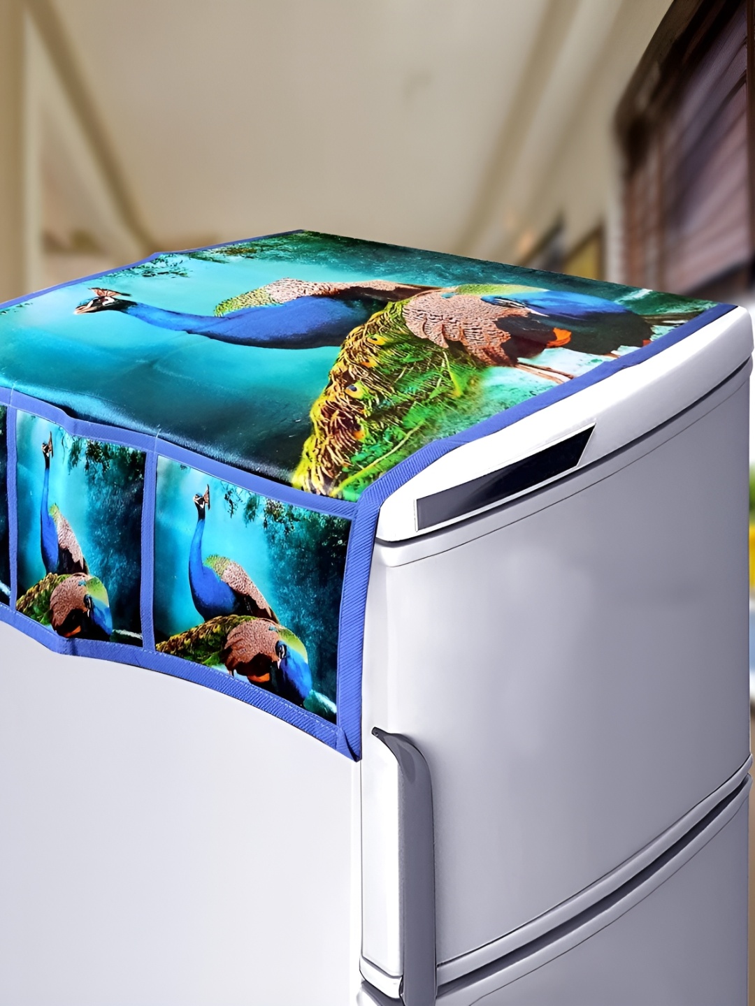 

REVEXO Blue & Green Printed Fridge Top Cover