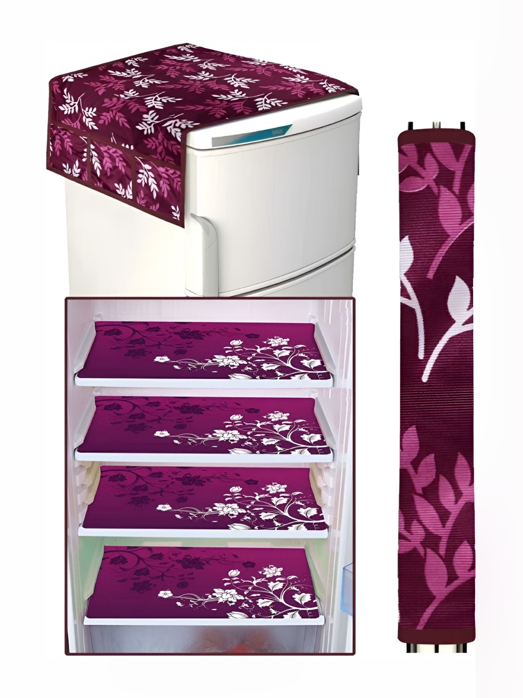 

REVEXO Purple 6 Pieces Printed Refrigerator Cover