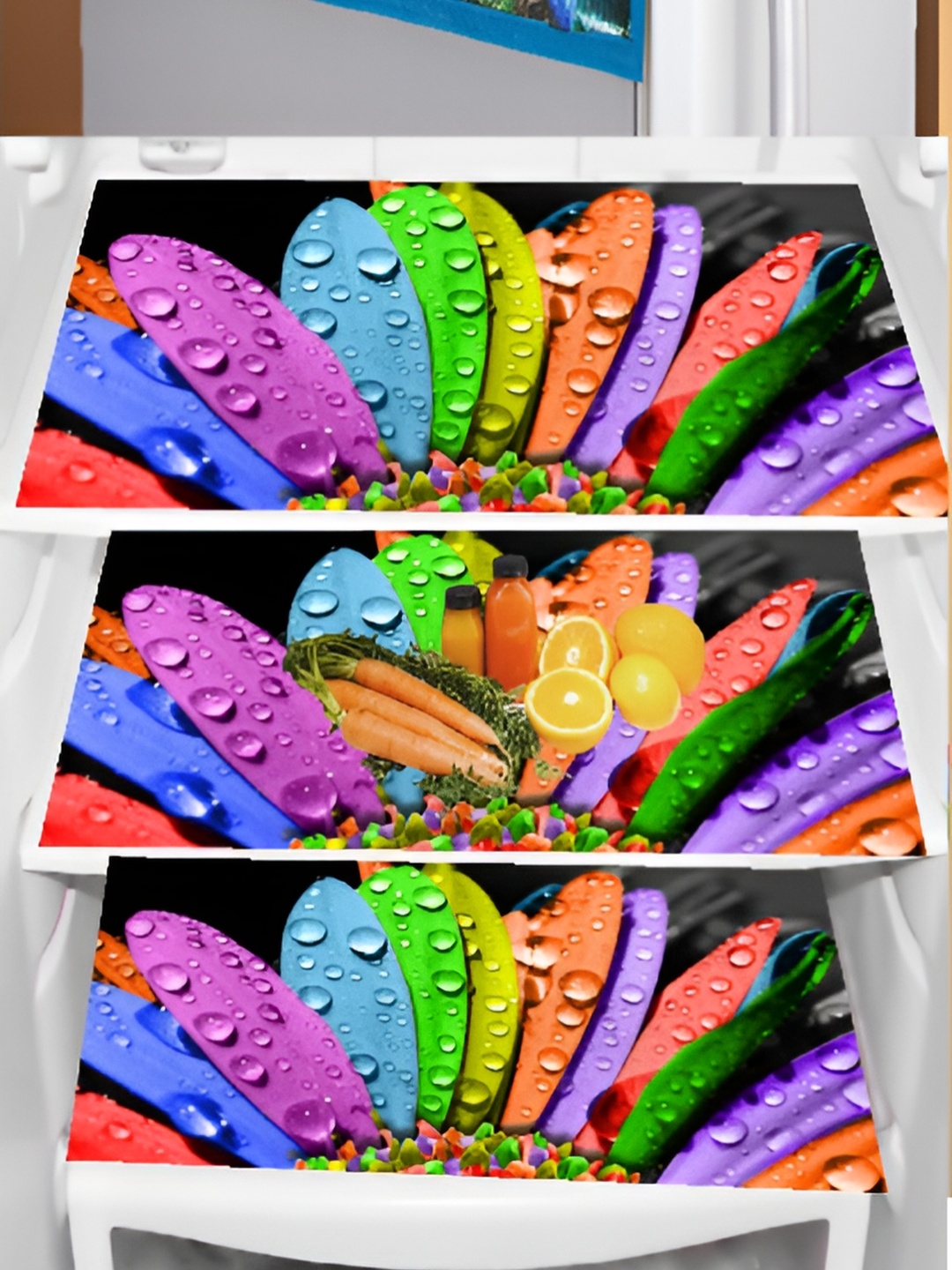 

REVEXO Black & Blue 6 Pieces Printed Fridge Top Cover Handle Covers & Mats