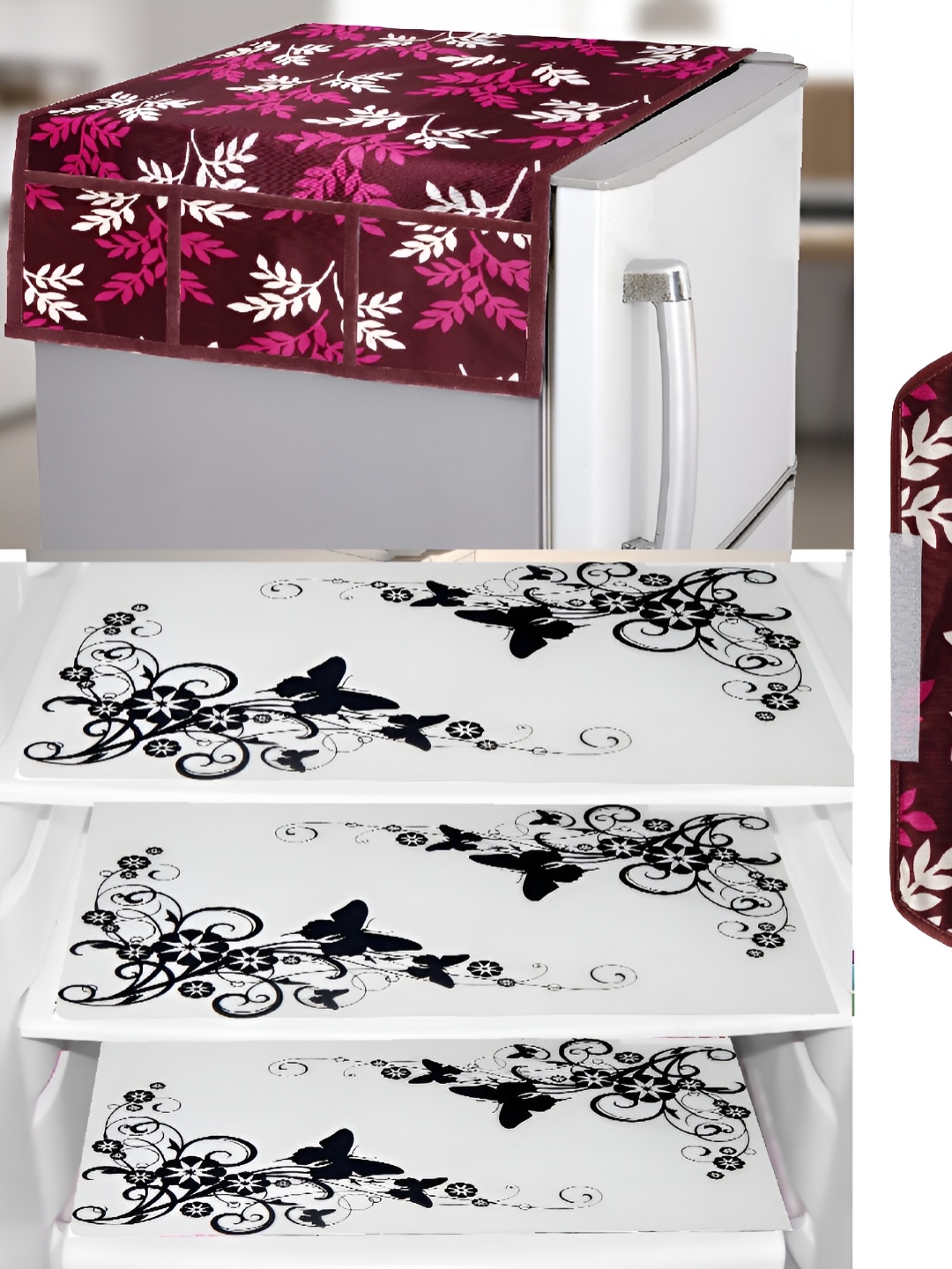 

REVEXO Pink & White 5 Pieces Printed Fridge Mats