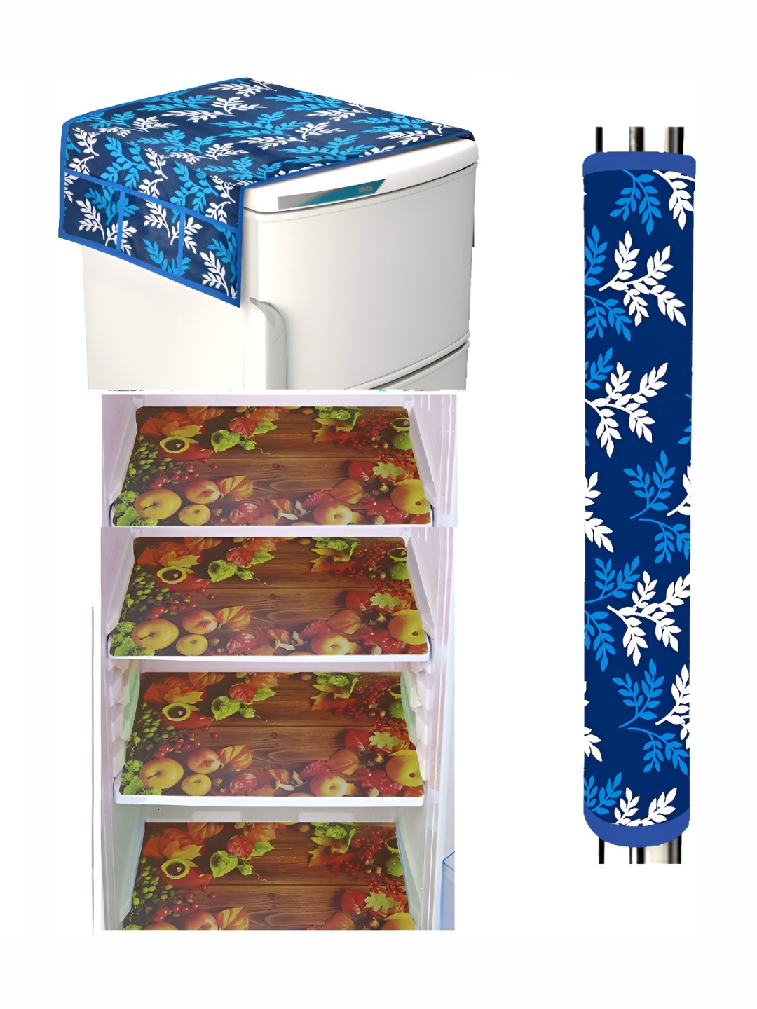 

REVEXO Blue & Brown 6 Pcs Refrigerator covers, Mats & Handle Cover, Multi