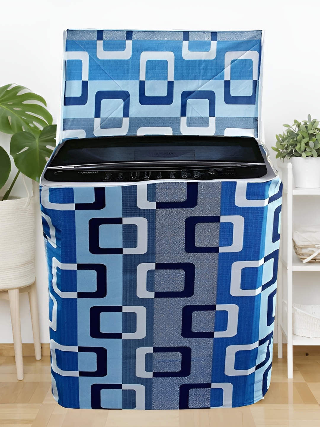 

REVEXO Blue & White Printed Washing Machine Cover
