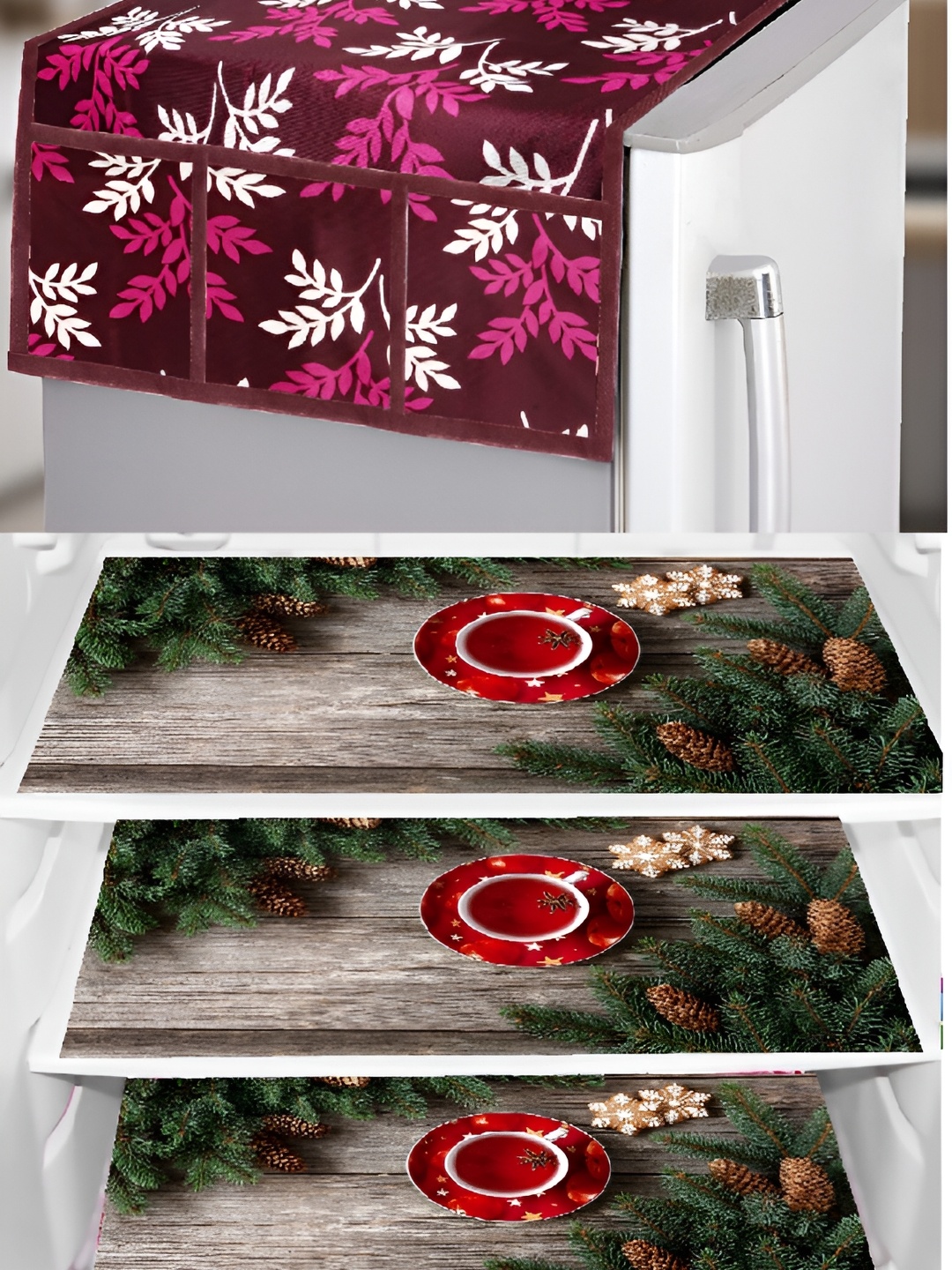 

REVEXO Magenta & Grey 4 Pieces Printed Fridge Appliance Covers