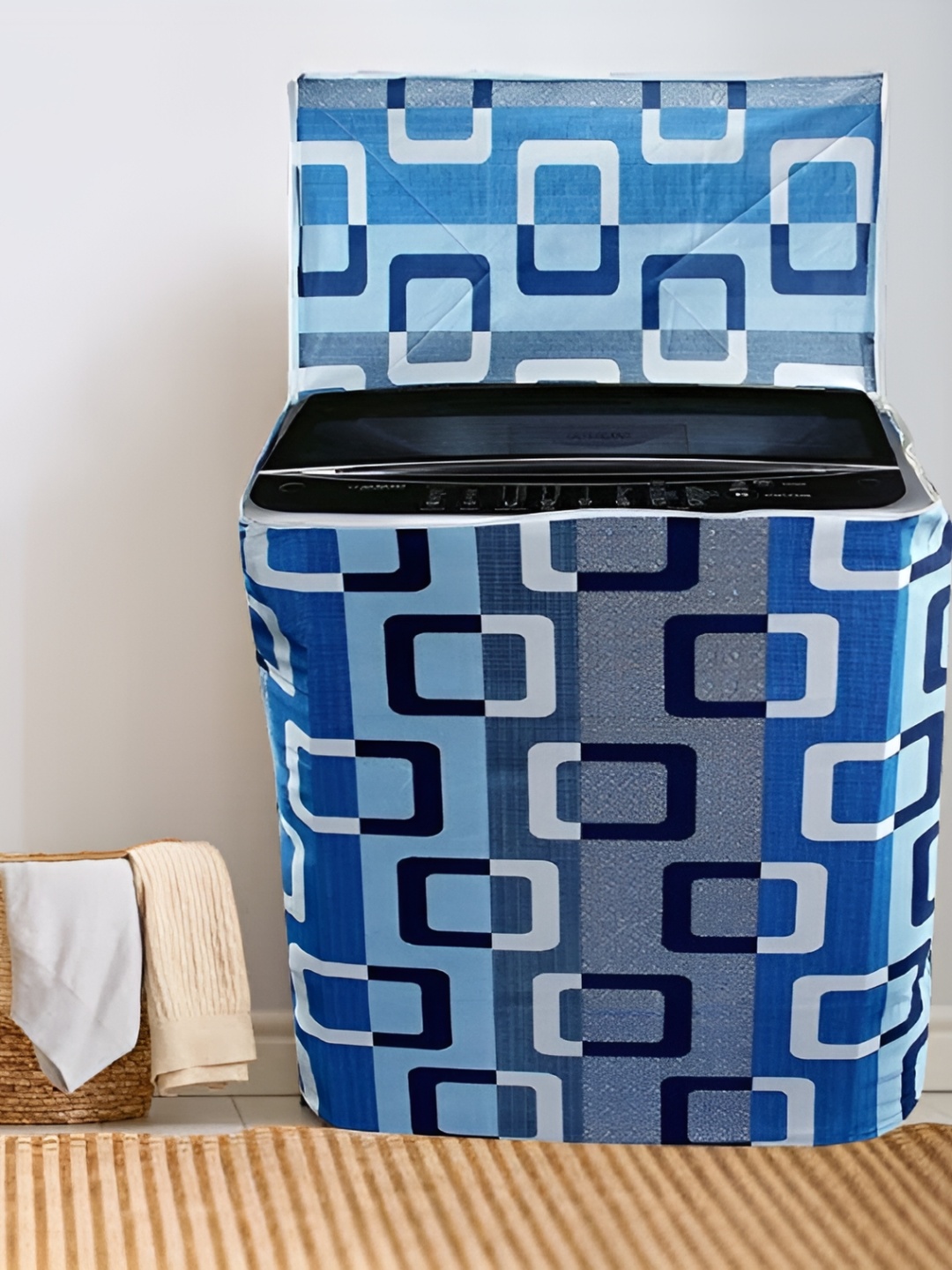 

REVEXO Blue & White Printed Washing Machine Cover