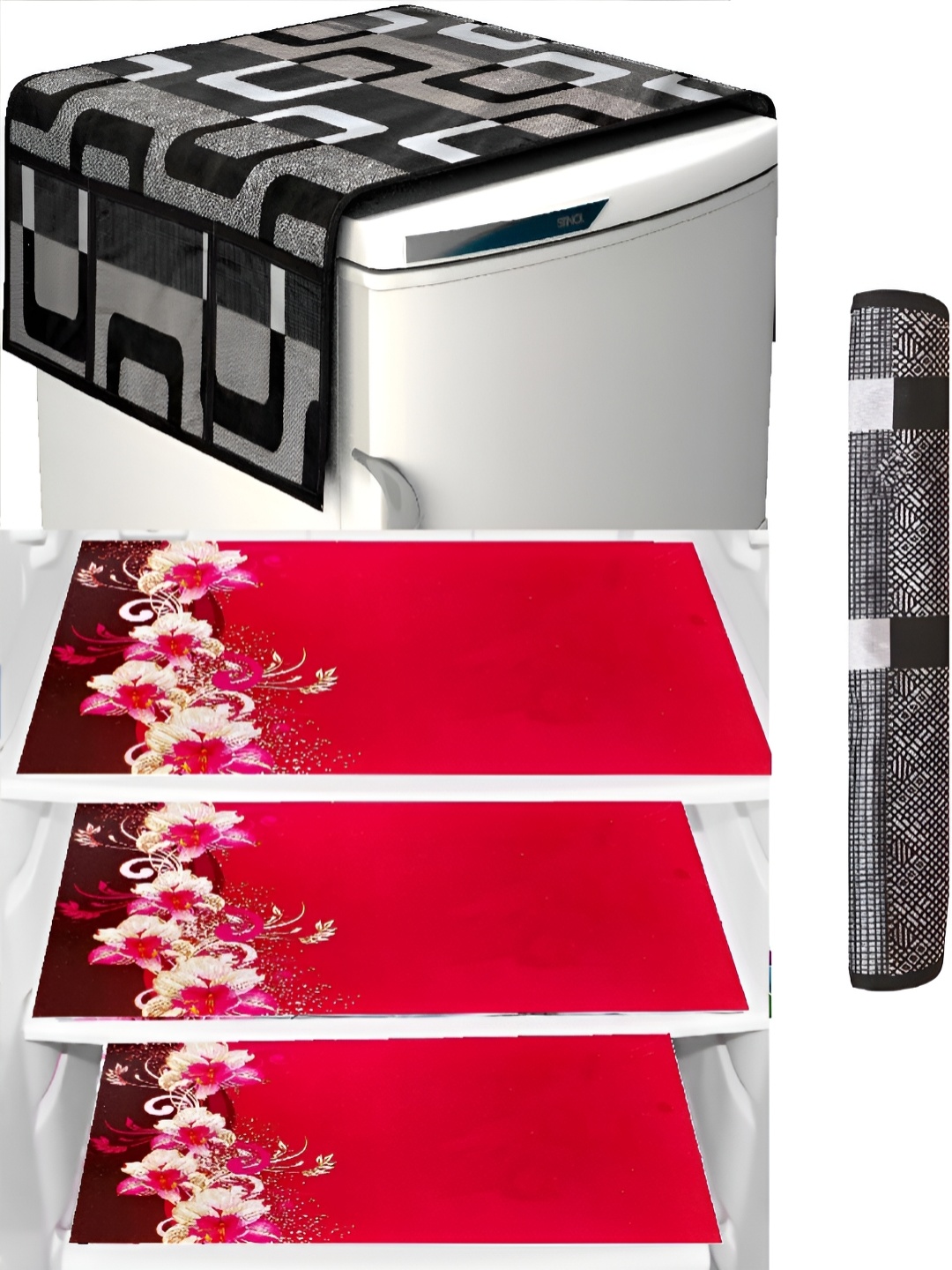

REVEXO Black & Red 5 Pieces Printed Fridge Mats