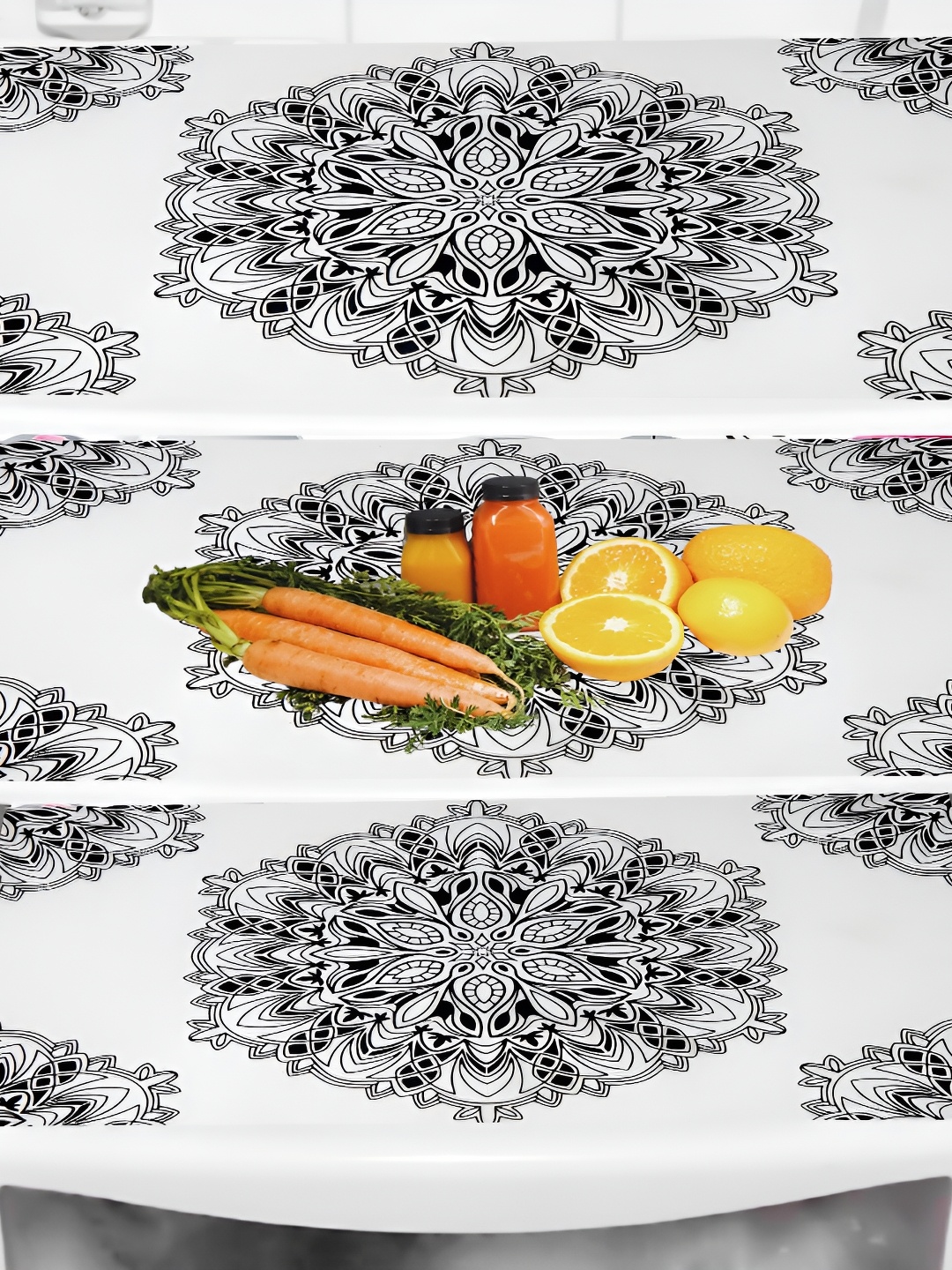 

REVEXO White & Black 3 Pcs Printed Fridge Mat