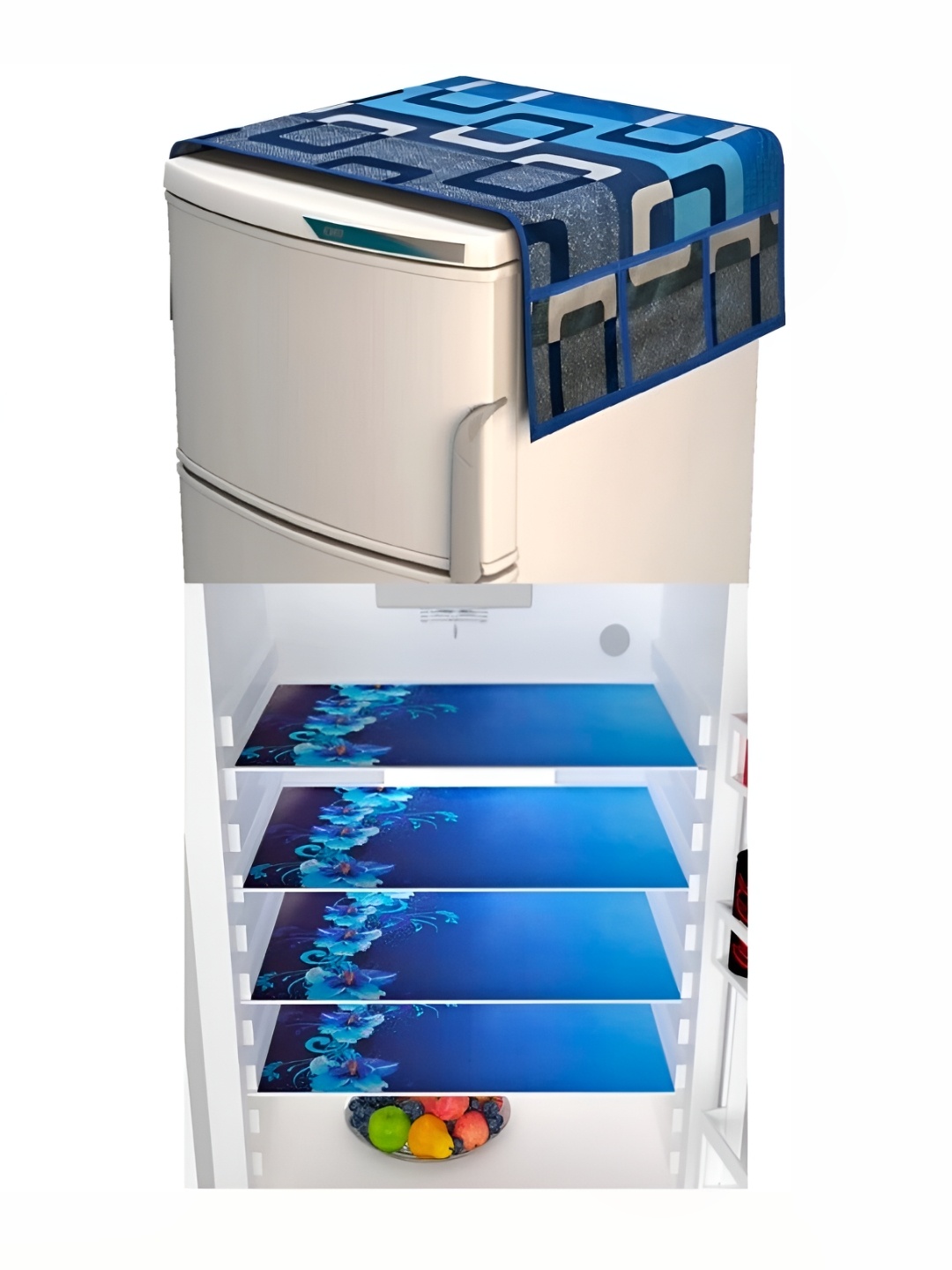 

REVEXO Blue 6 Pieces Refrigerator covers, Mats & Handle Cover, Multi