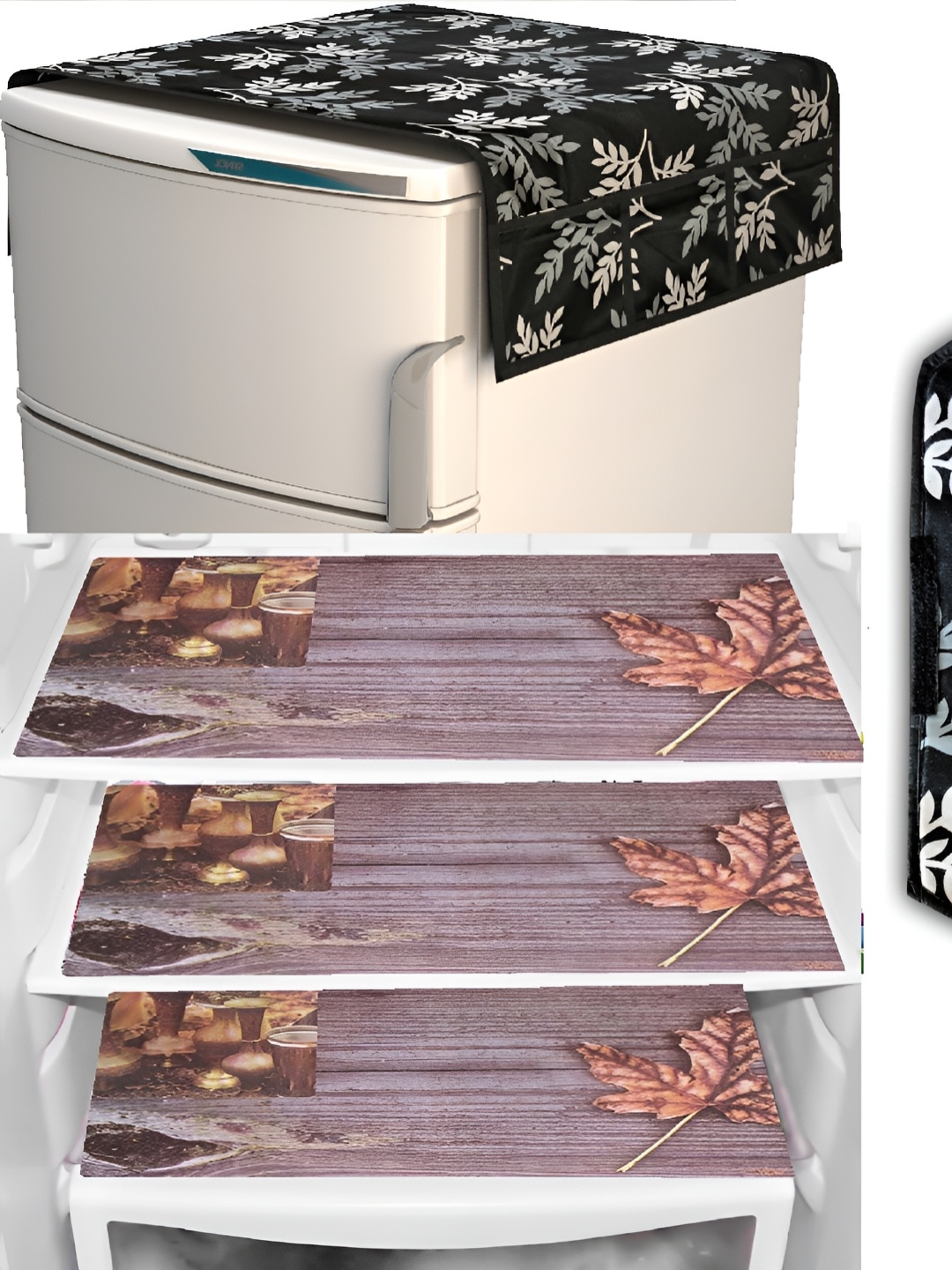 

REVEXO Brown & Black 5 Pieces Printed Fridge Appliance Covers