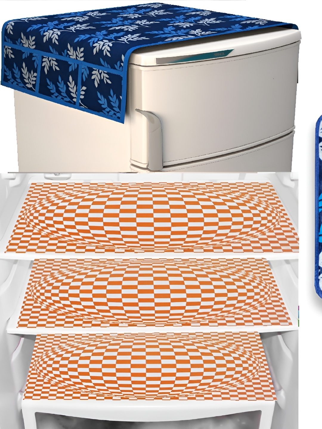 

REVEXO Blue & White 5 Pieces Printed Waterproof Fridge Appliance Covers