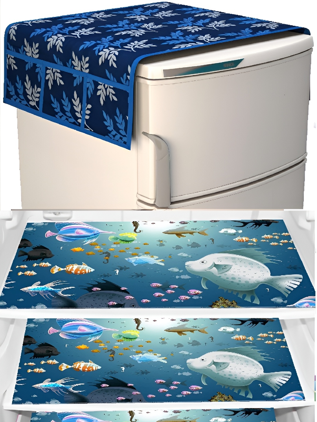 

REVEXO Blue & White Printed Fridge Appliance Cover