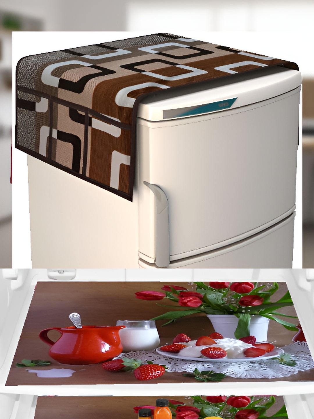 

REVEXO Brown 3 Pieces Printed Refrigerator Covers