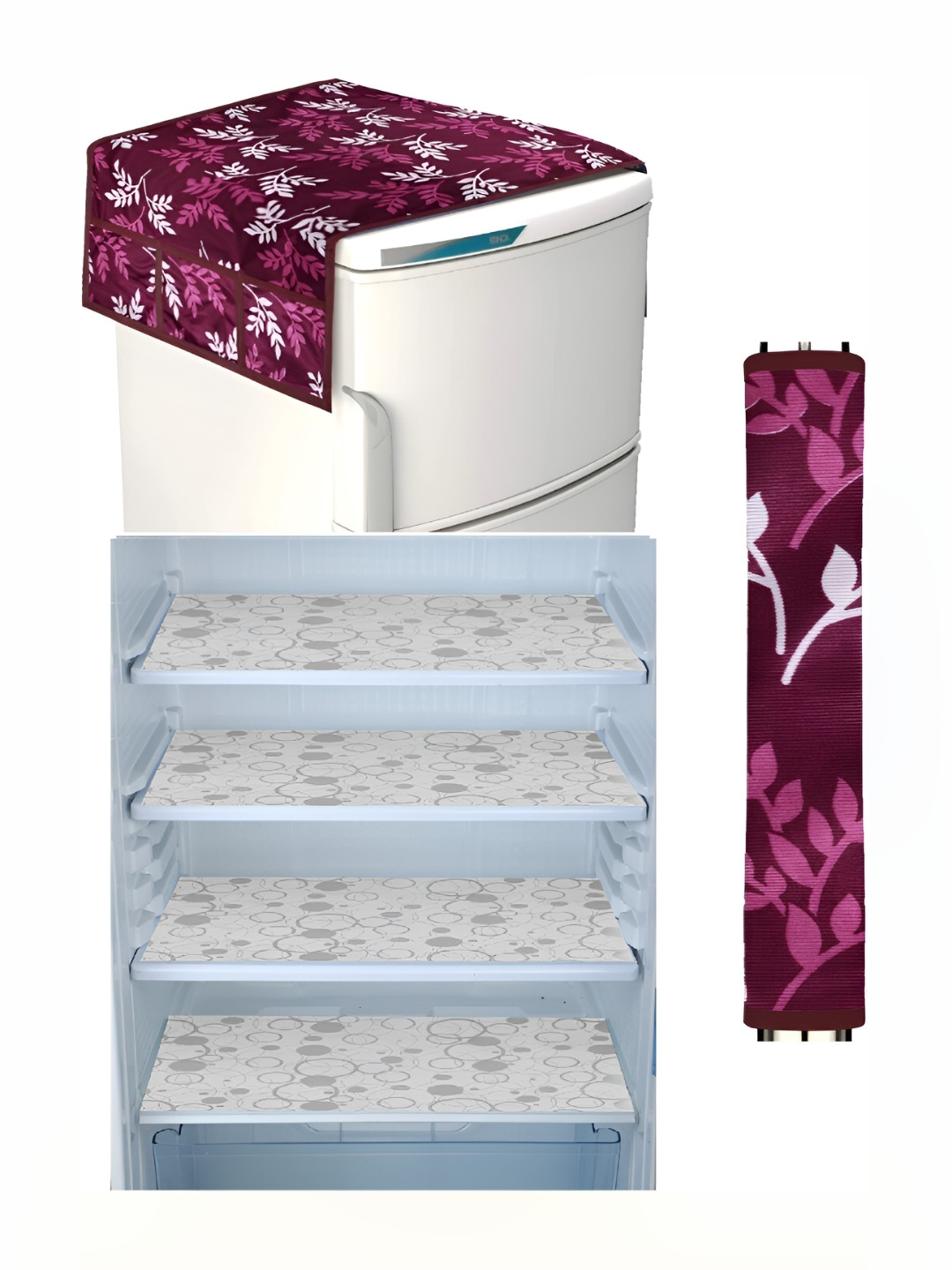 

REVEXO Burgundy & White 4 Pieces Printed Fridge Mats