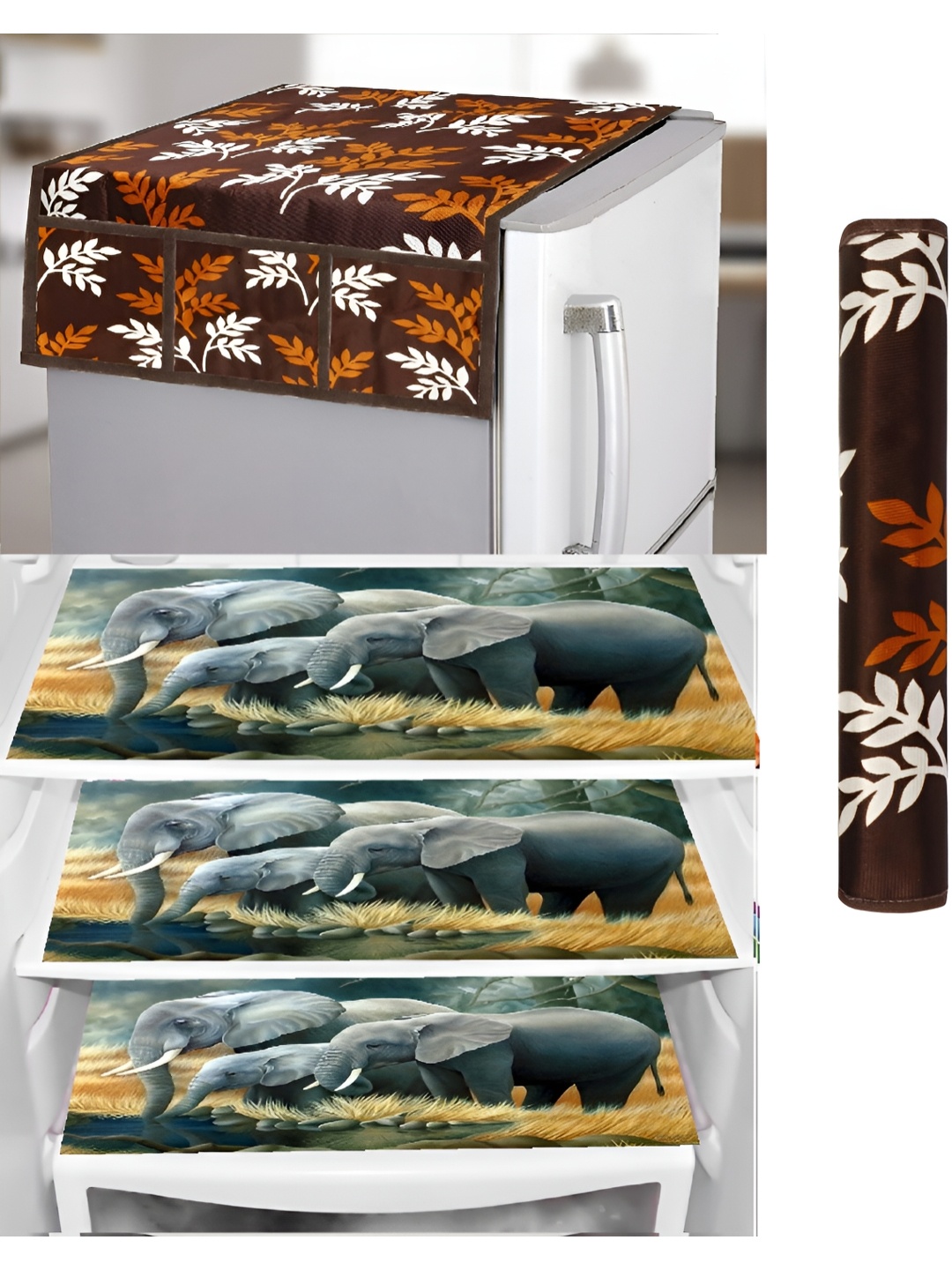 

REVEXO Brown & Grey 5 Pcs Printed Fridge Appliance Covers