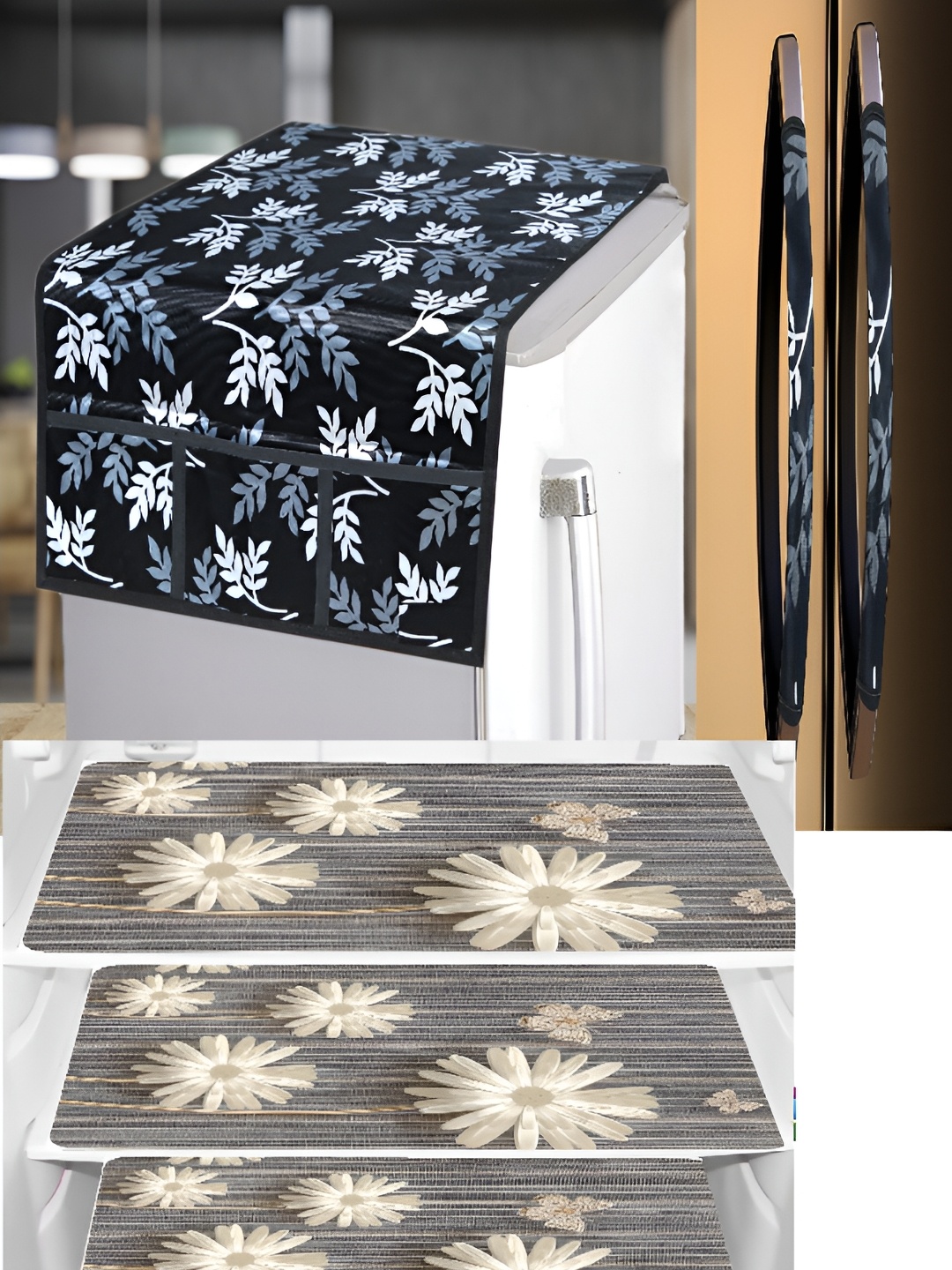 

REVEXO Blue & Yellow 7 Pieces Printed Fridge Appliance Covers