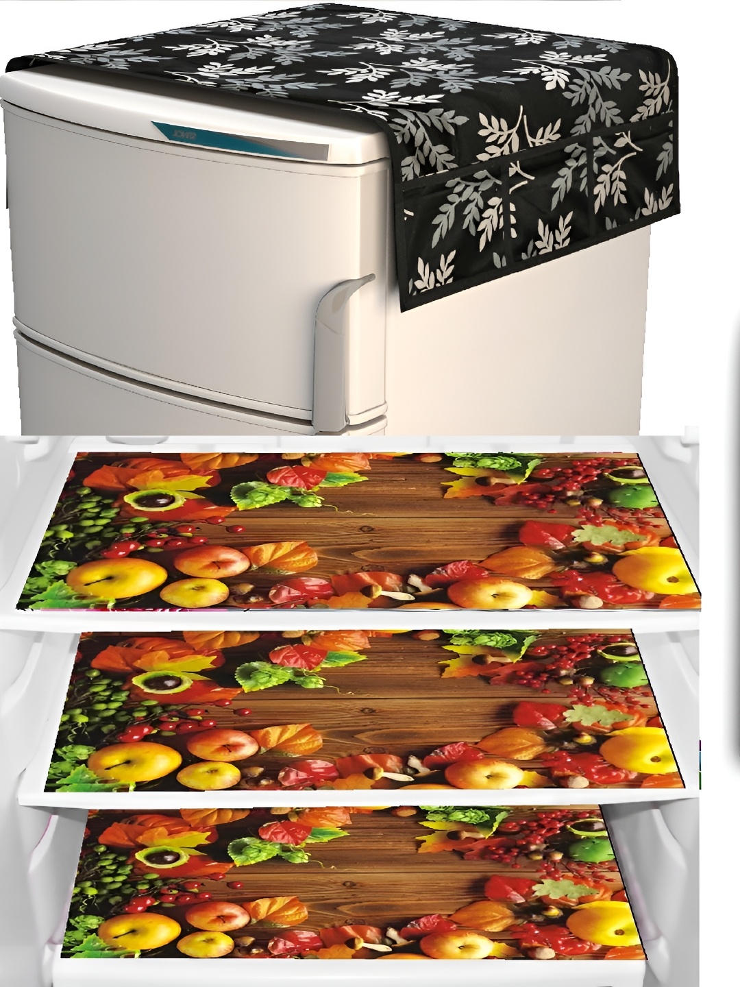 

REVEXO Brown & Black 5Pcs Printed Refrigerator covers Mats & Handle Cover