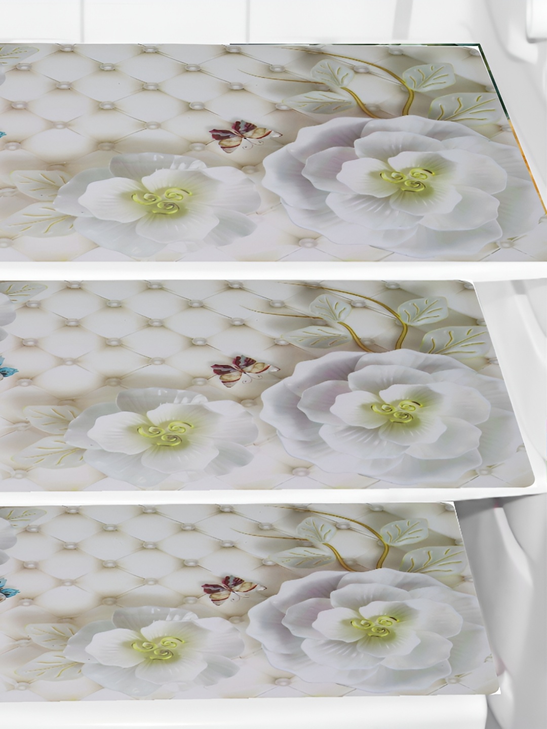 

REVEXO White & Green 3 Pieces Printed Water Resistant Fridge Mats