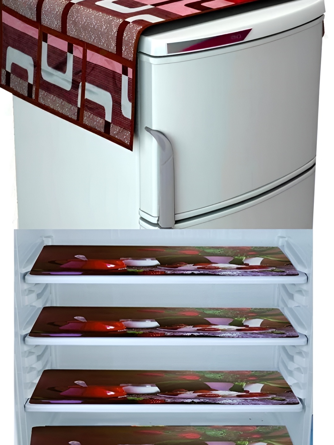 

REVEXO Red 4 Pieces Printed Fridge Top Cover & Mats
