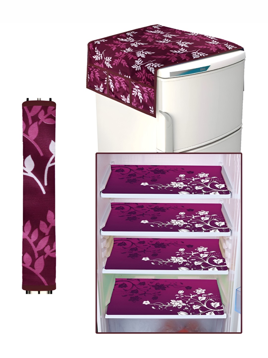 

REVEXO Maroon & White 6 Pcs Printed Fridge Appliance Covers