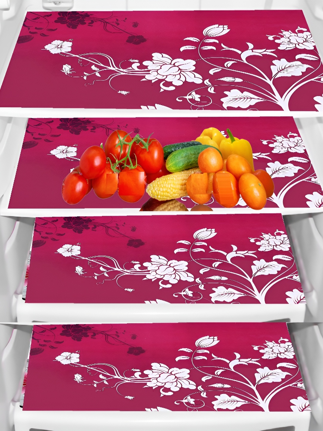 

REVEXO Pink & White 4 Pieces Printed Easy to Clean Fridge Mats