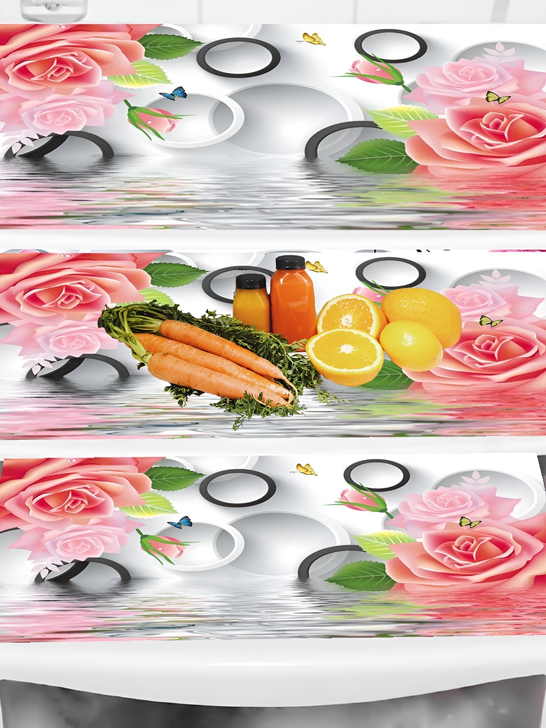 

REVEXO Pink & White 3 Pieces Printed Refrigerator Mats
