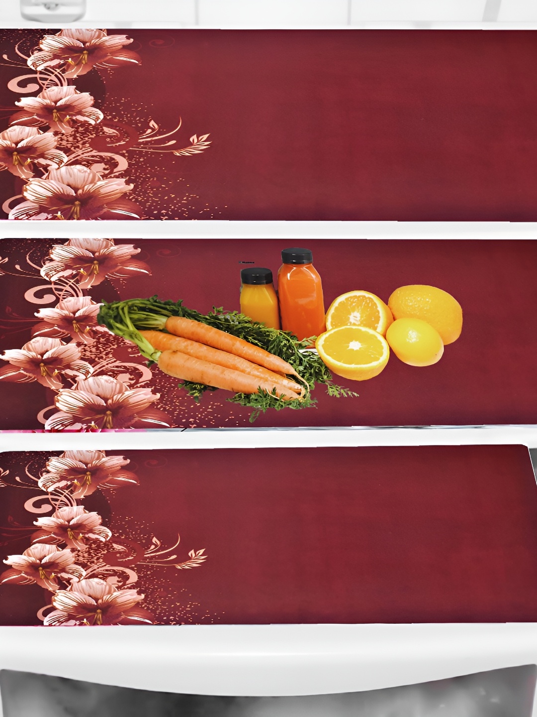 

REVEXO Maroon & Pink 3 Pcs Printed Fridge Mats