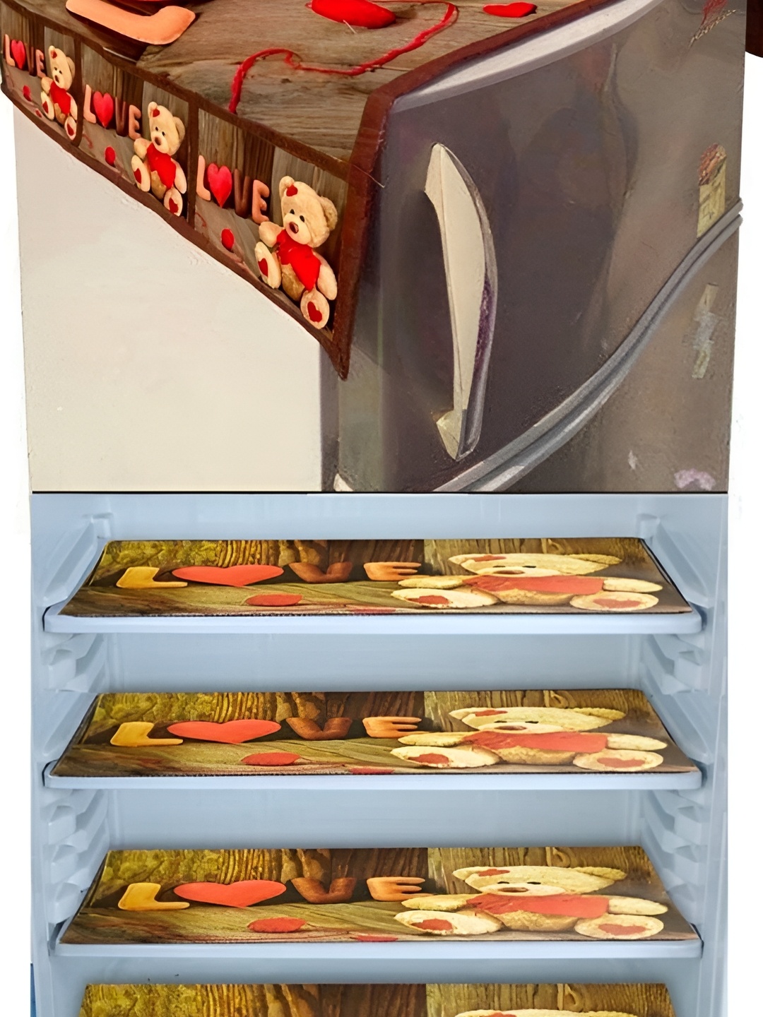 

REVEXO 5 Pcs Brown & Red Printed Fridge Top Cover & Mats