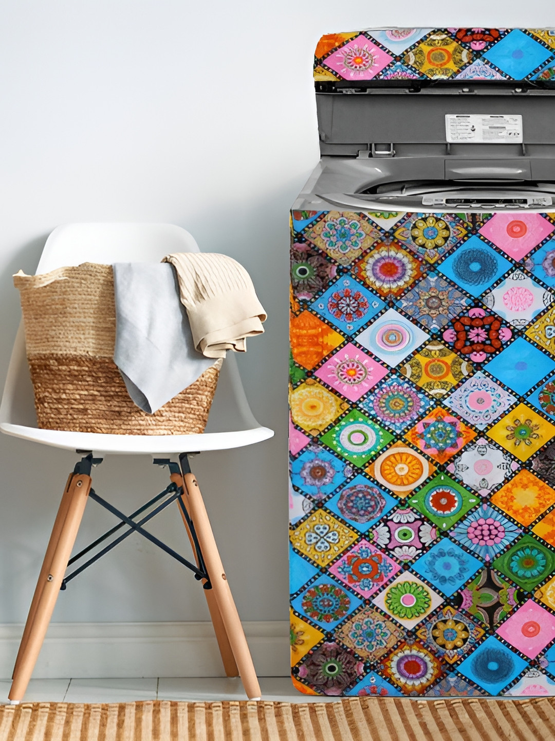 

REVEXO Blue & Yellow Printed Washing Machine Cover