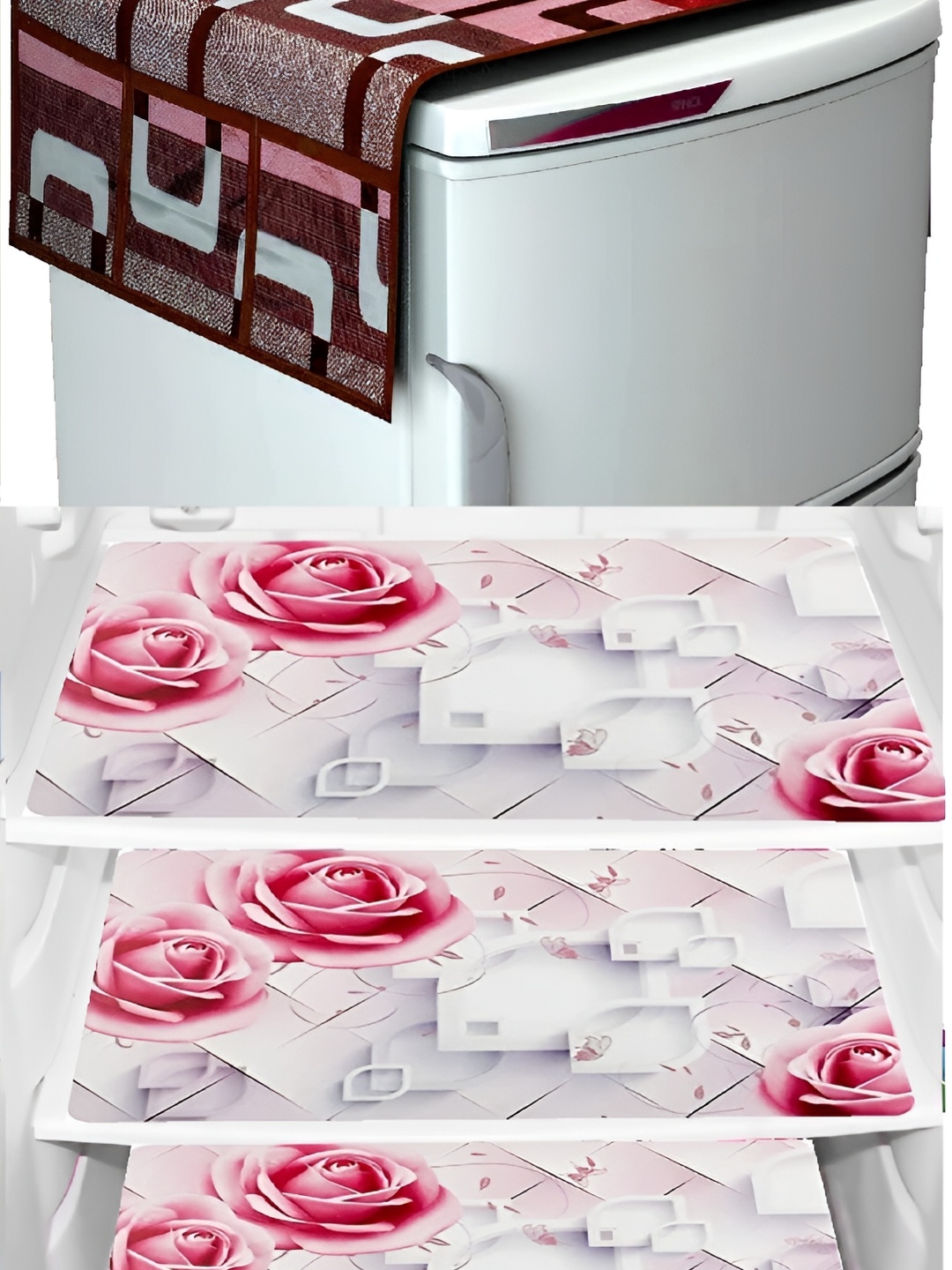 

REVEXO Maroon & White Printed Fridge Appliance Covers