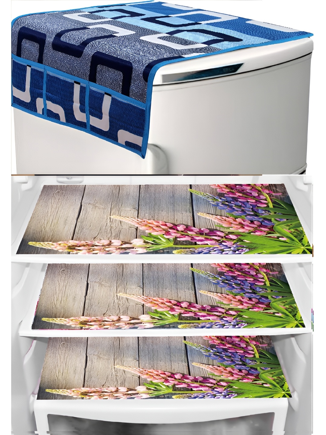 

REVEXO Blue & Grey 4 Pieces Printed Fridge Appliance Covers