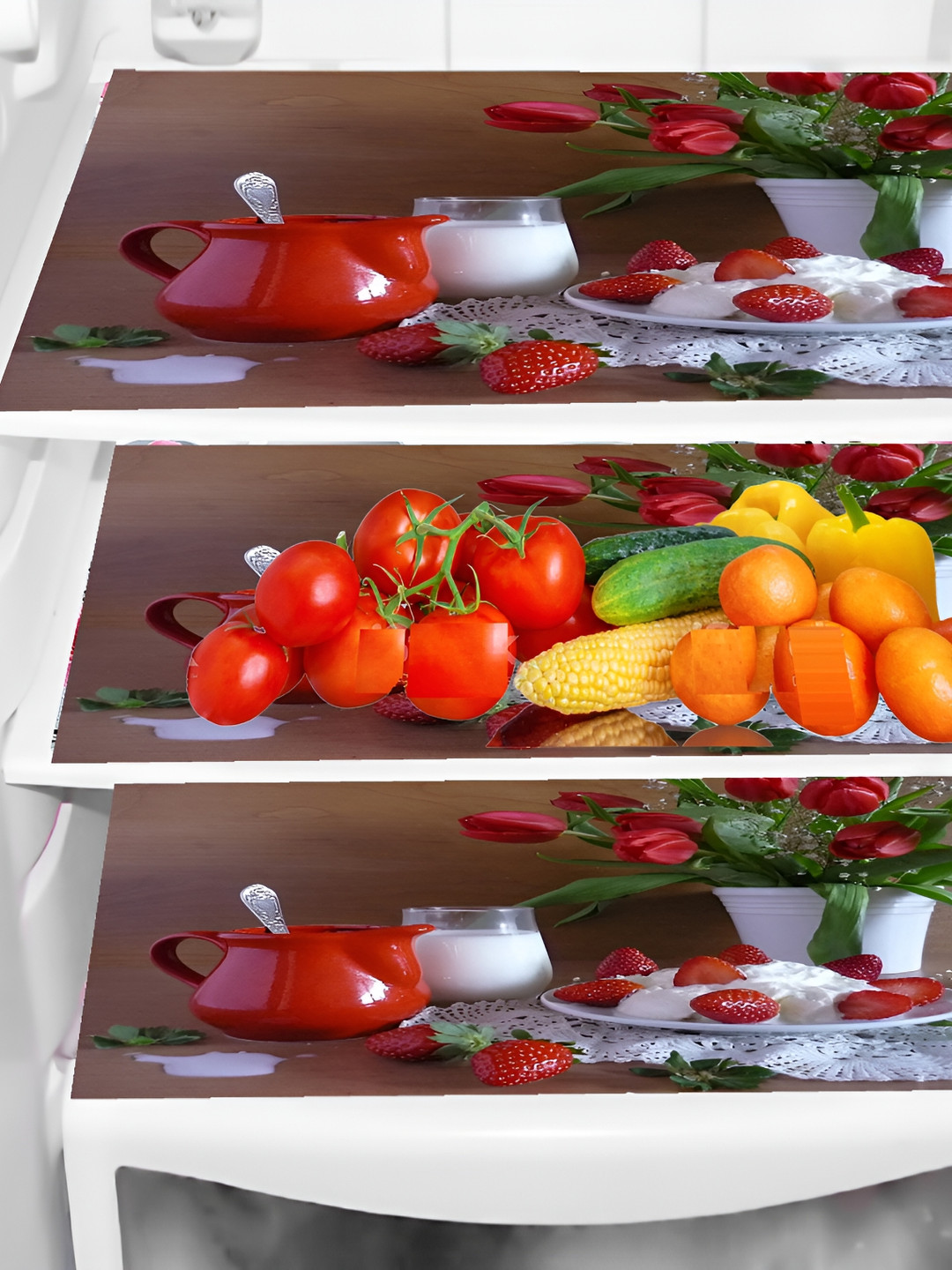 

REVEXO Brown & White 3 Pcs Printed Fridge Mats