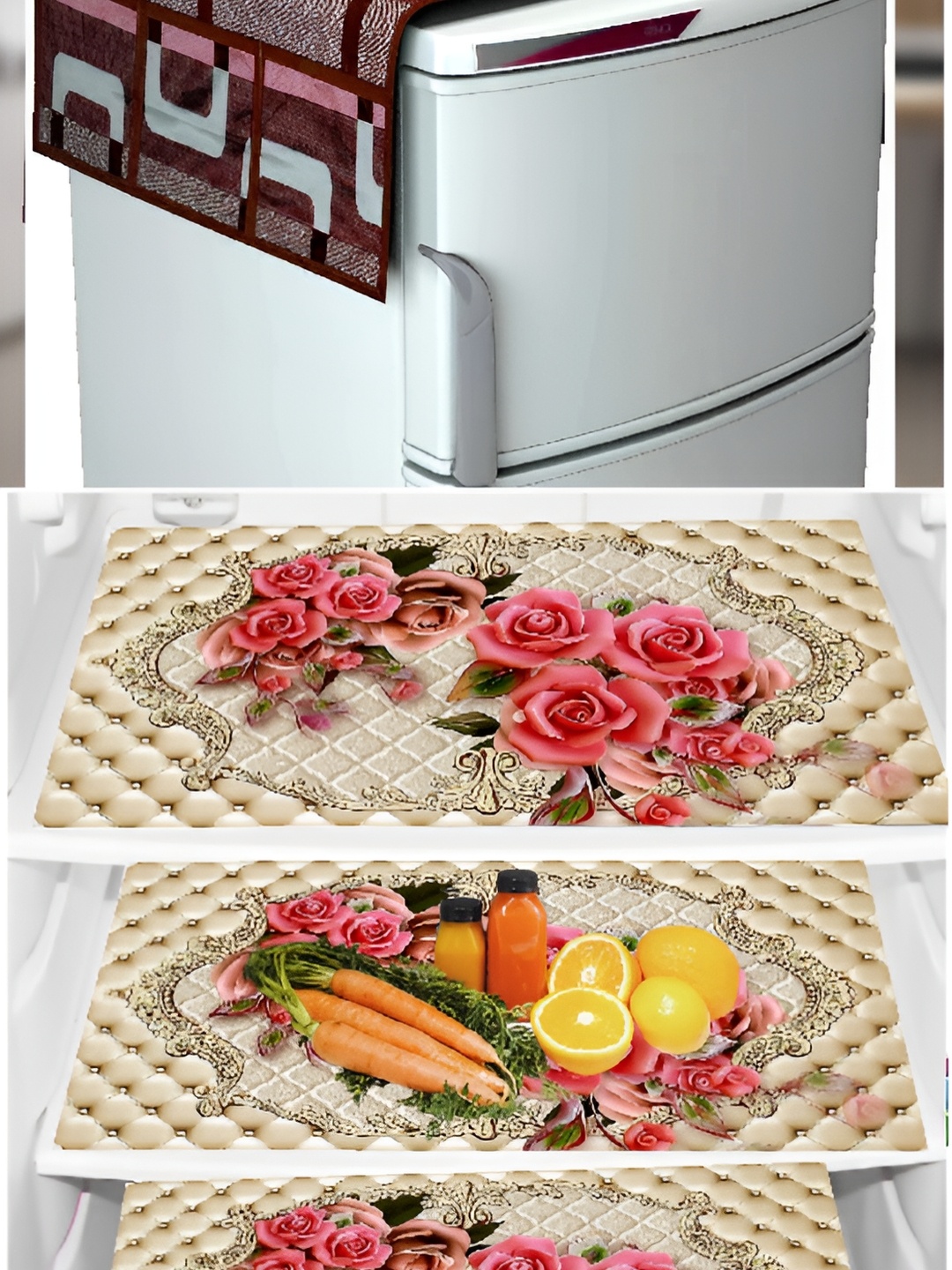 

REVEXO Beige & Maroon 4 Pieces Printed Fridge Appliance Covers