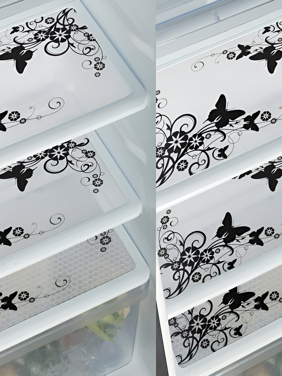 

REVEXO White & Black 6 Pieces Printed Water Resistant Fridge Mats