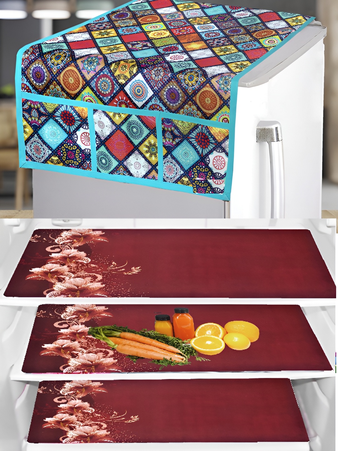 

REVEXO Maroon 6 Pieces Printed Refrigerator Covers