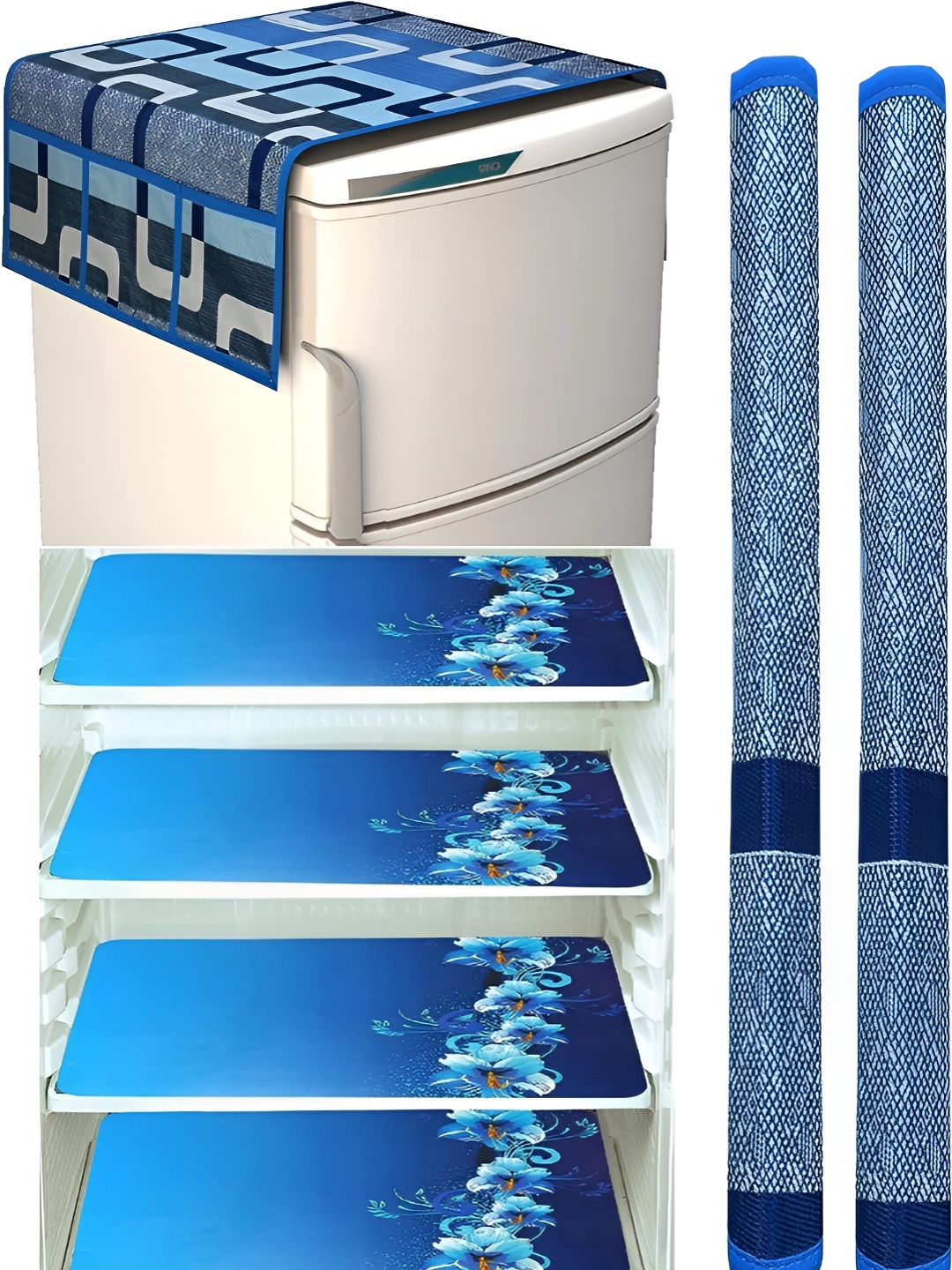 

REVEXO Blue & White 7 Pieces Printed Refrigerator Covers