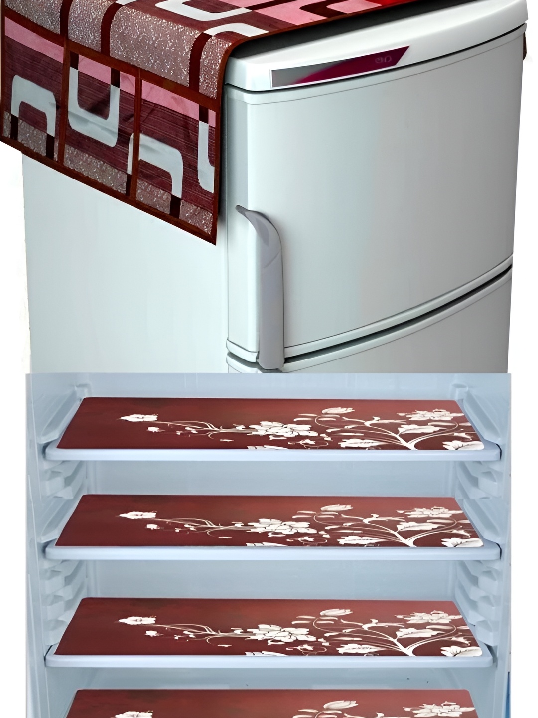 

REVEXO Brown & Pink 5Pcs Printed Refrigerator covers & Mats