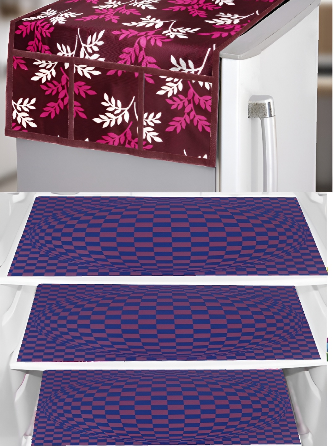 

REVEXO Pink & Purple 4 Pieces Refrigerator Covers & Mats