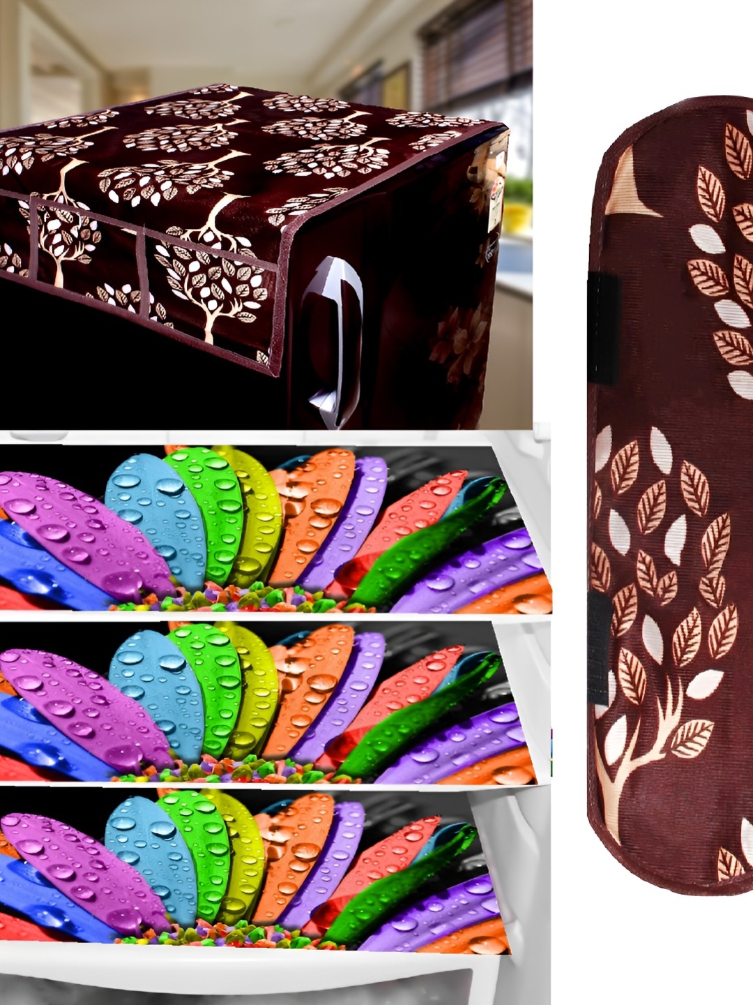 

REVEXO Brown & Purple 5 Pcs Printed Fridge Appliance Covers