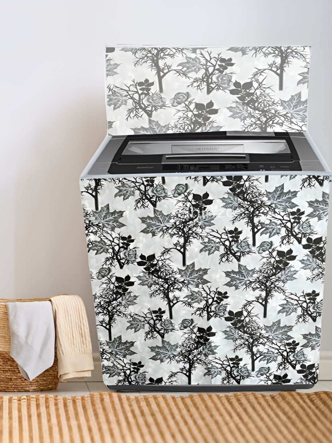 

REVEXO White Printed Washing Machine Cover