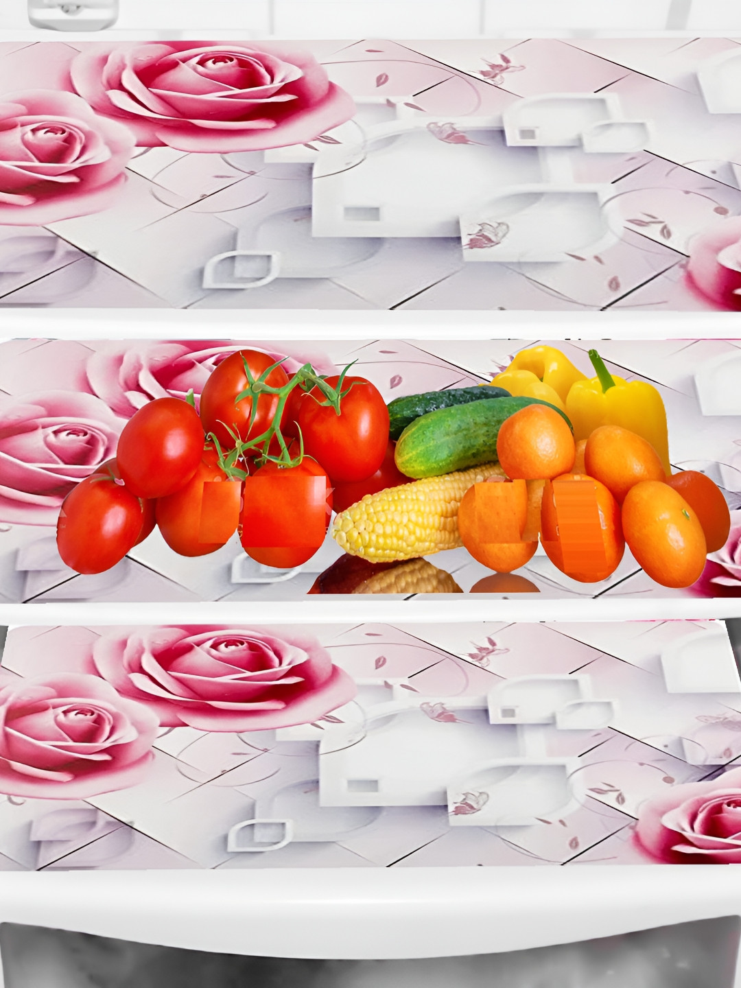 

REVEXO Pink & White 3 Pieces Printed Water Resistant Fridge Mats