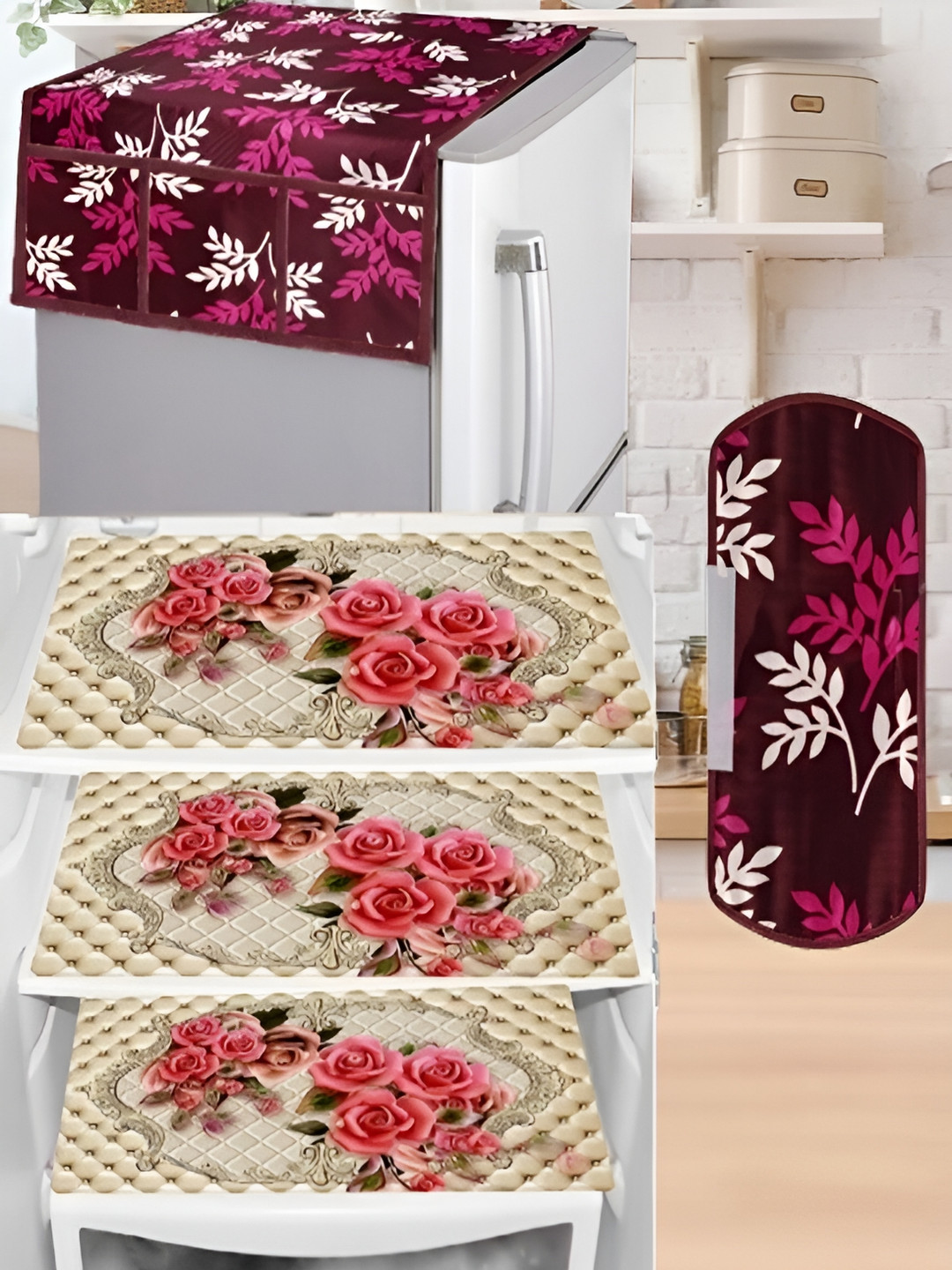 

REVEXO Purple & Beige 7 Pieces Printed Fridge Appliance Covers