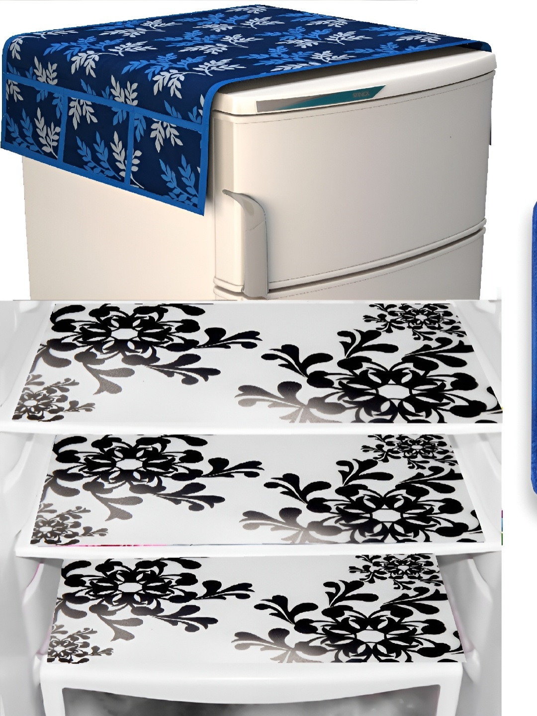 

REVEXO Blue & Black 5 Pieces Printed Fridge Appliance Covers