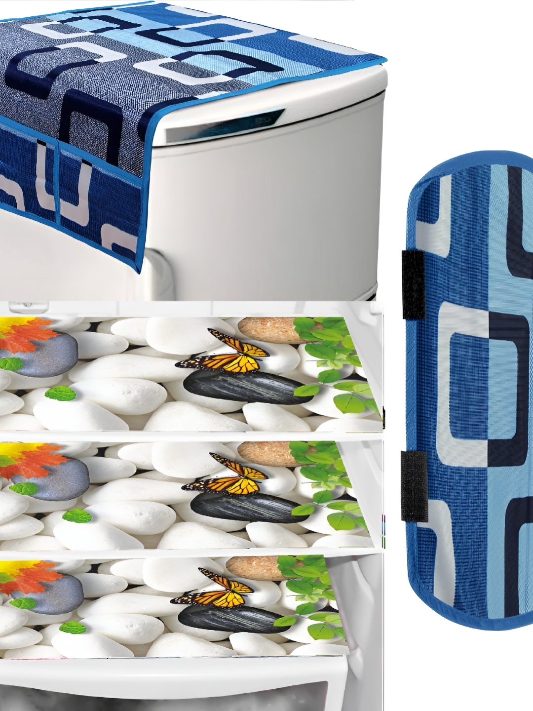 

REVEXO Blue & White 5 Pieces Printed Fridge Appliance Covers