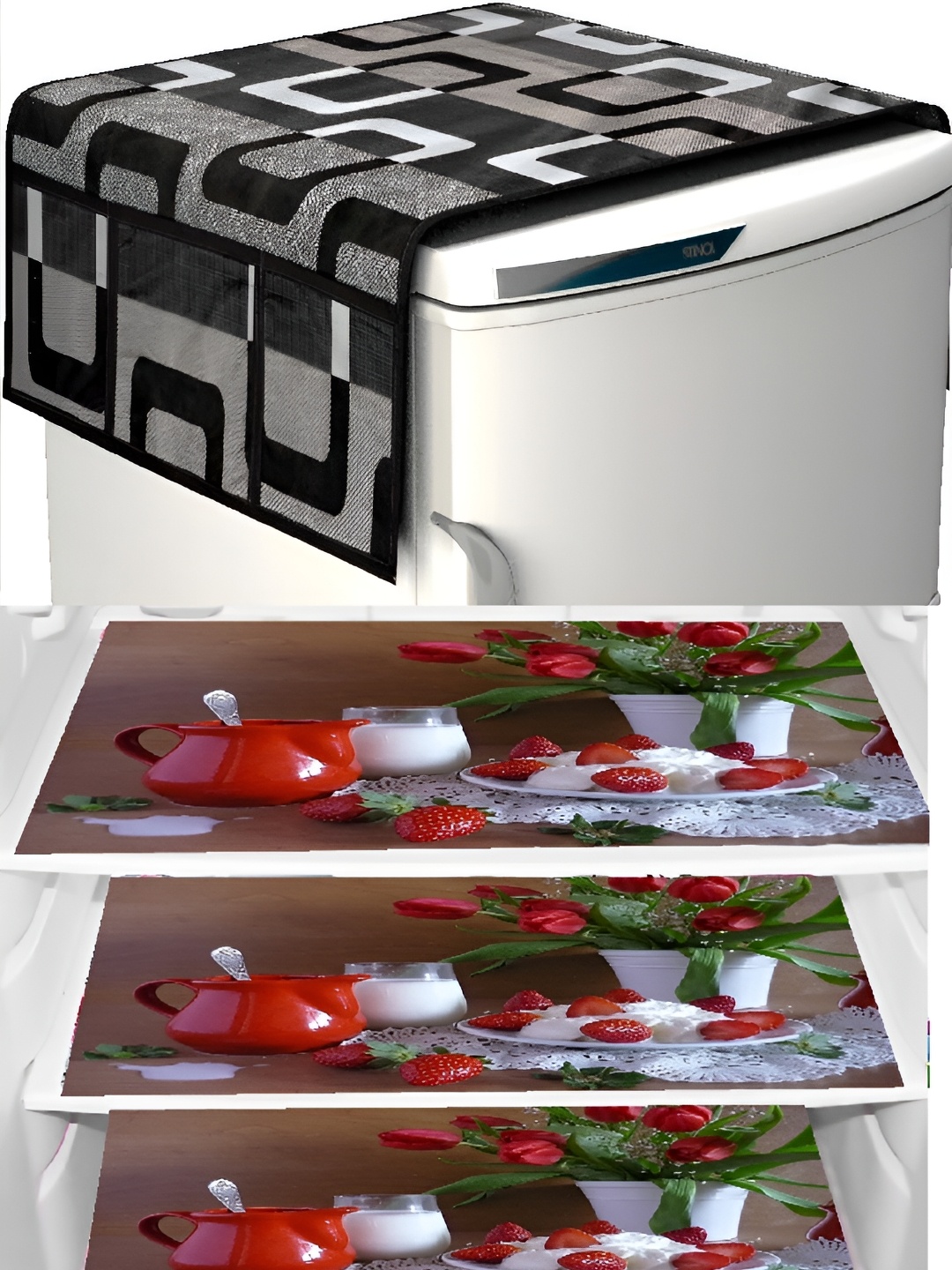 

REVEXO Red & Grey 4 Pieces Printed Fridge Appliance Covers