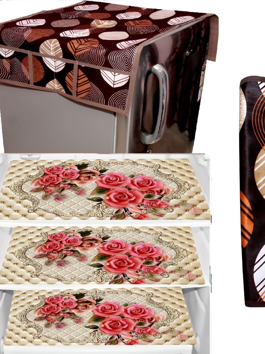 

REVEXO Brown & Beige 5 Pieces Fridge Appliance Covers