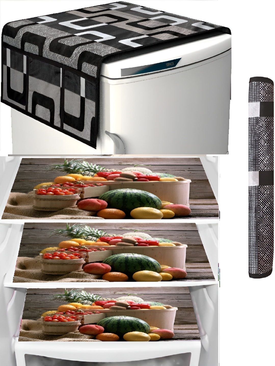 

REVEXO Brown & Black 5 Pieces Printed Fridge Mats