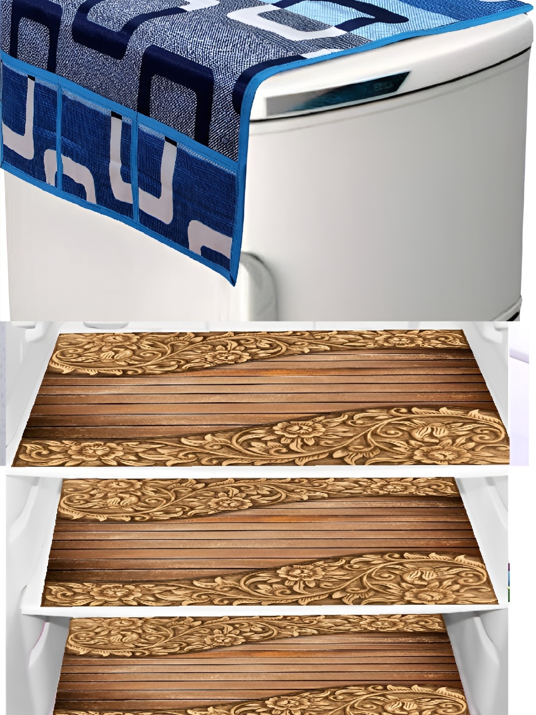 

REVEXO Brown & Blue 4 Pieces Fridge Appliance Covers