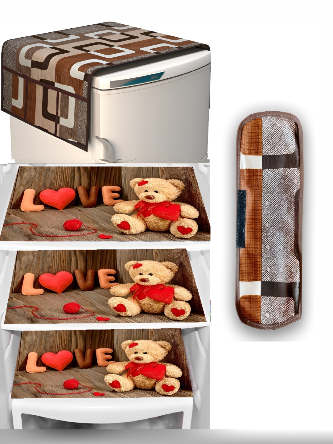 

REVEXO Brown & Red 5 Pcs Printed Fridge Appliance Covers
