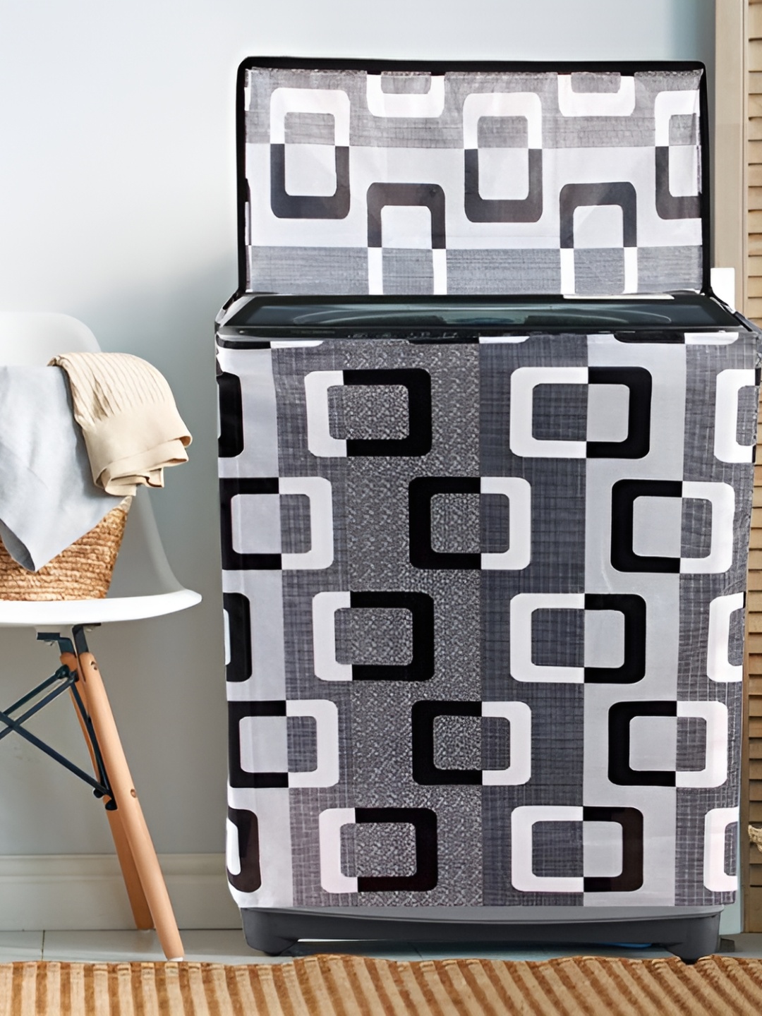 

REVEXO Grey Printed Washing Machine Cover